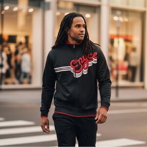 ENYCE Y2K Hip Hop Sweatshirt Jacket Zipper Black Red Track Jogging Urban Plus 3X